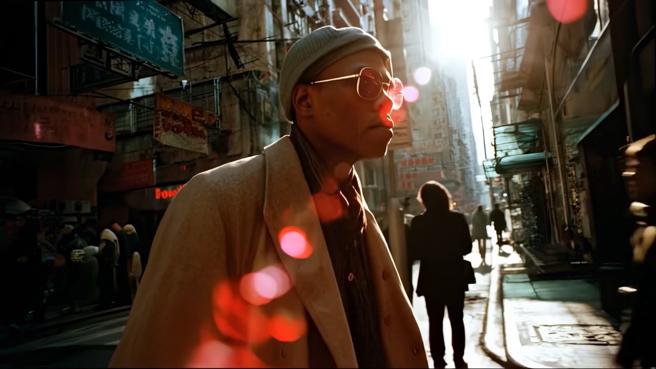 Cinematic AI-generated street portrait in golden backlight